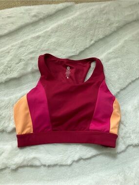Senita Athletics Colorblock Sports Bra in Burgundy, Pink & Peach